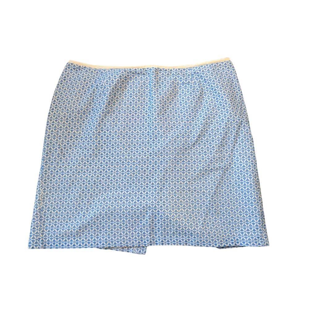 Talbots Woman Petite Size 18WP Blue Geometric Embroidered Cotton Pencil Skirt